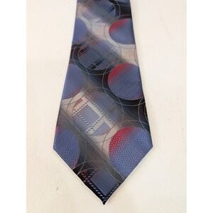 Geometric Circles Necktie Men's Blue Red Gray Micro Fiber Designer Italy 58.5"